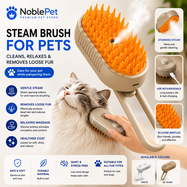NoblePet Steam Brush — 3-in-1 Electric Spray Grooming Comb