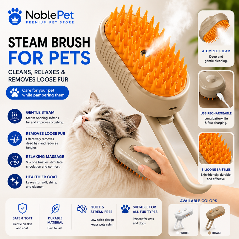NoblePet Steam Brush — 3-in-1 Electric Spray Grooming Comb